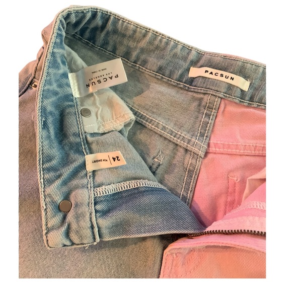 NWT PacSun High Waisted Mom Shorts Half and Half Denim Blue & Pink - Size 24 - Picture 4 of 7